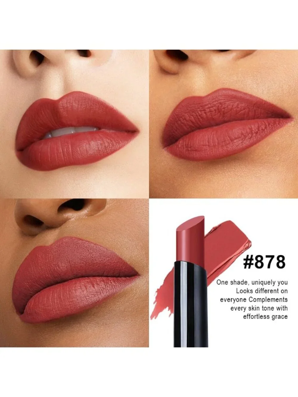 Women's 878# Wine Red Long Lasting Waterproof Velvet Matte Stick Lipstick
